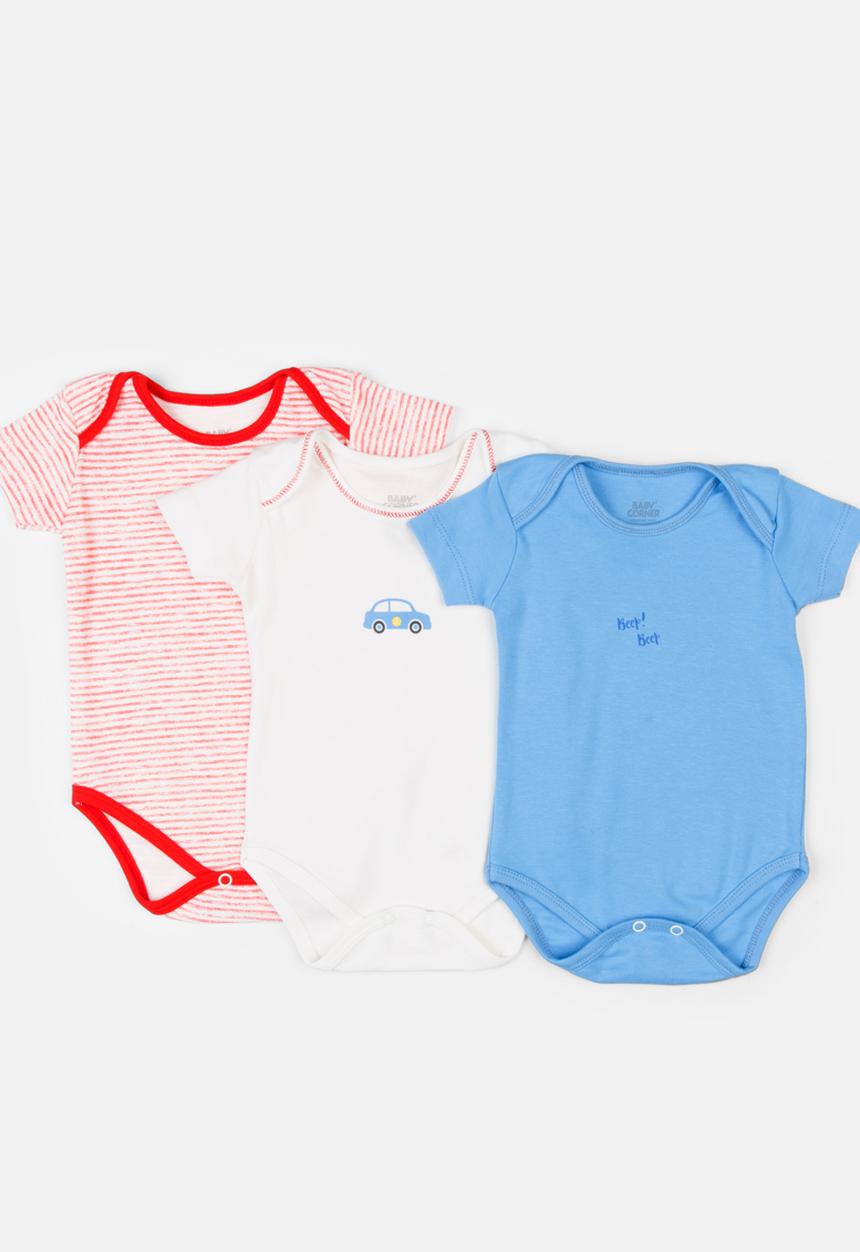 Baby Corner - 3 Pack Car Bodysuit Multi-colour