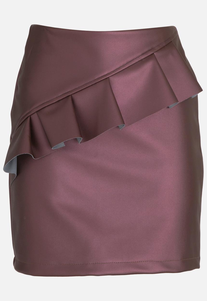 STYLE REPUBLIC - Leather-like Frill Mini Skirt Burgundy