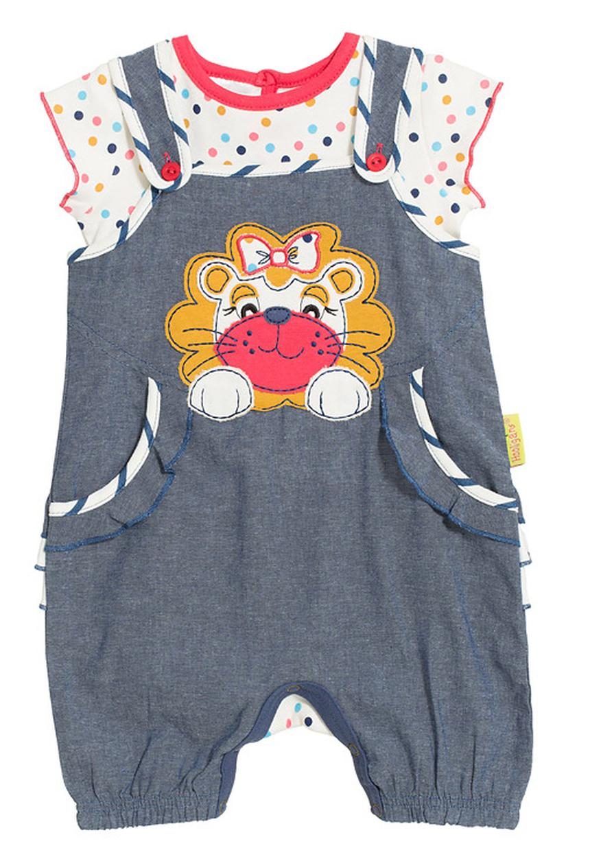 Hooligans - Embroidered denim romper set (top and dungarees with lion)