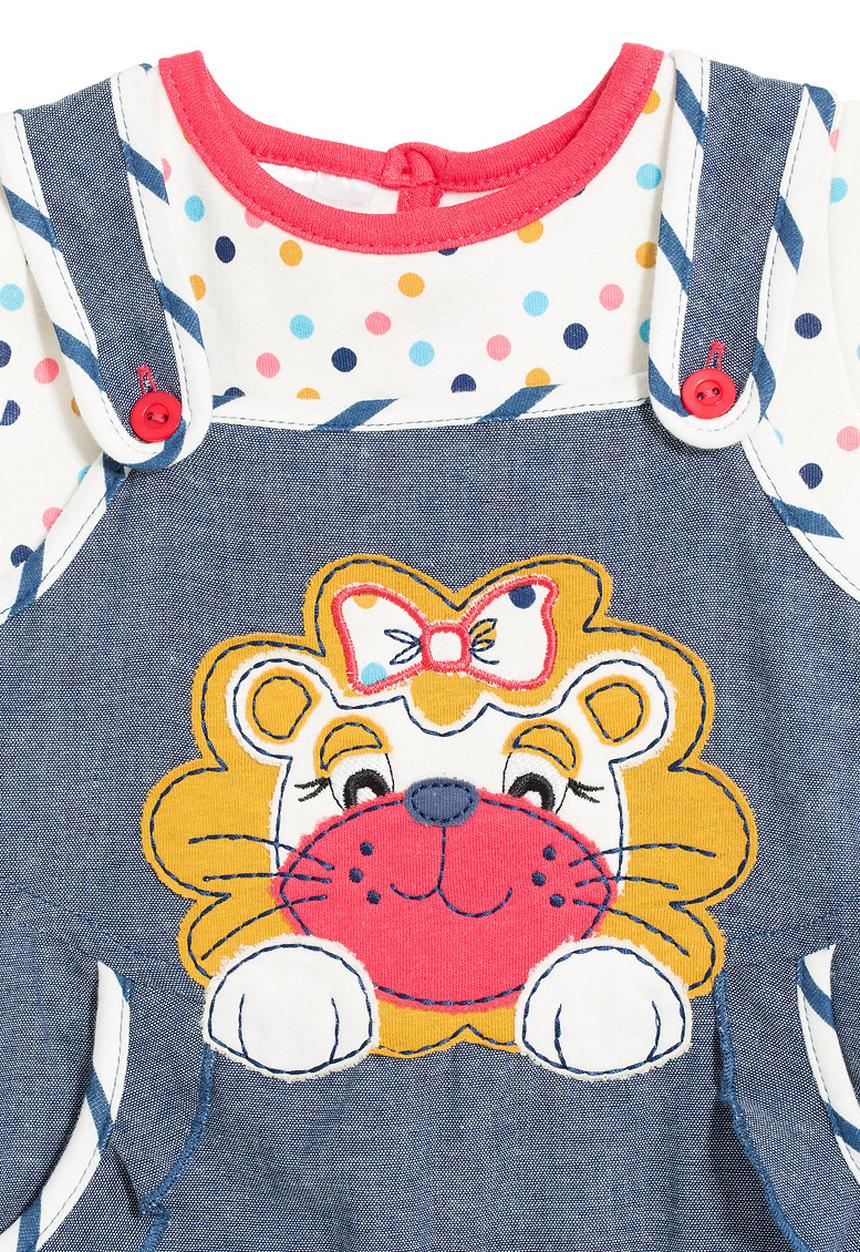 Hooligans - Embroidered denim romper set (top and dungarees with lion)