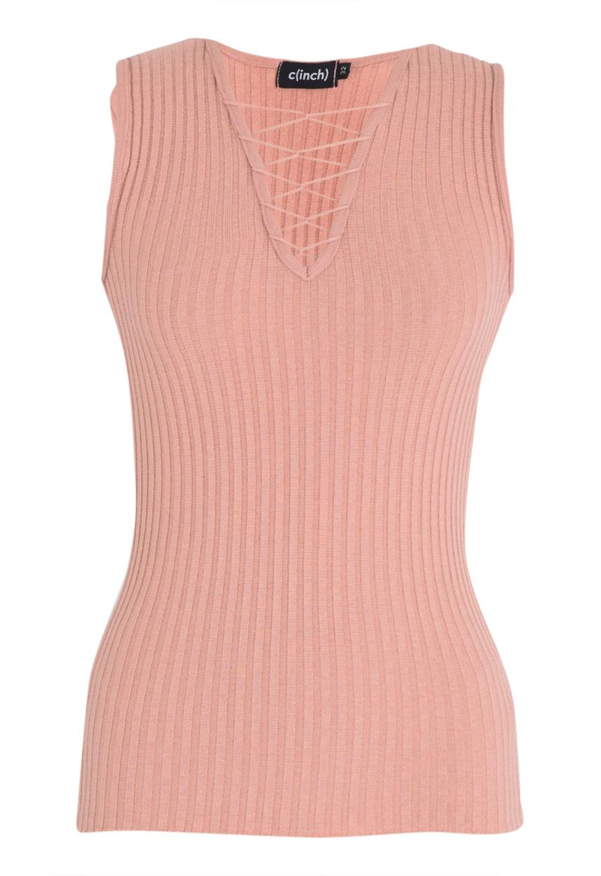 c(inch) - Ribbed Lace Up Top Pale Pink