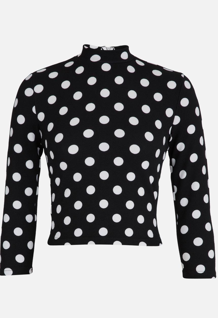 c(inch) - High  Neck Fitted T-shirt Black and White