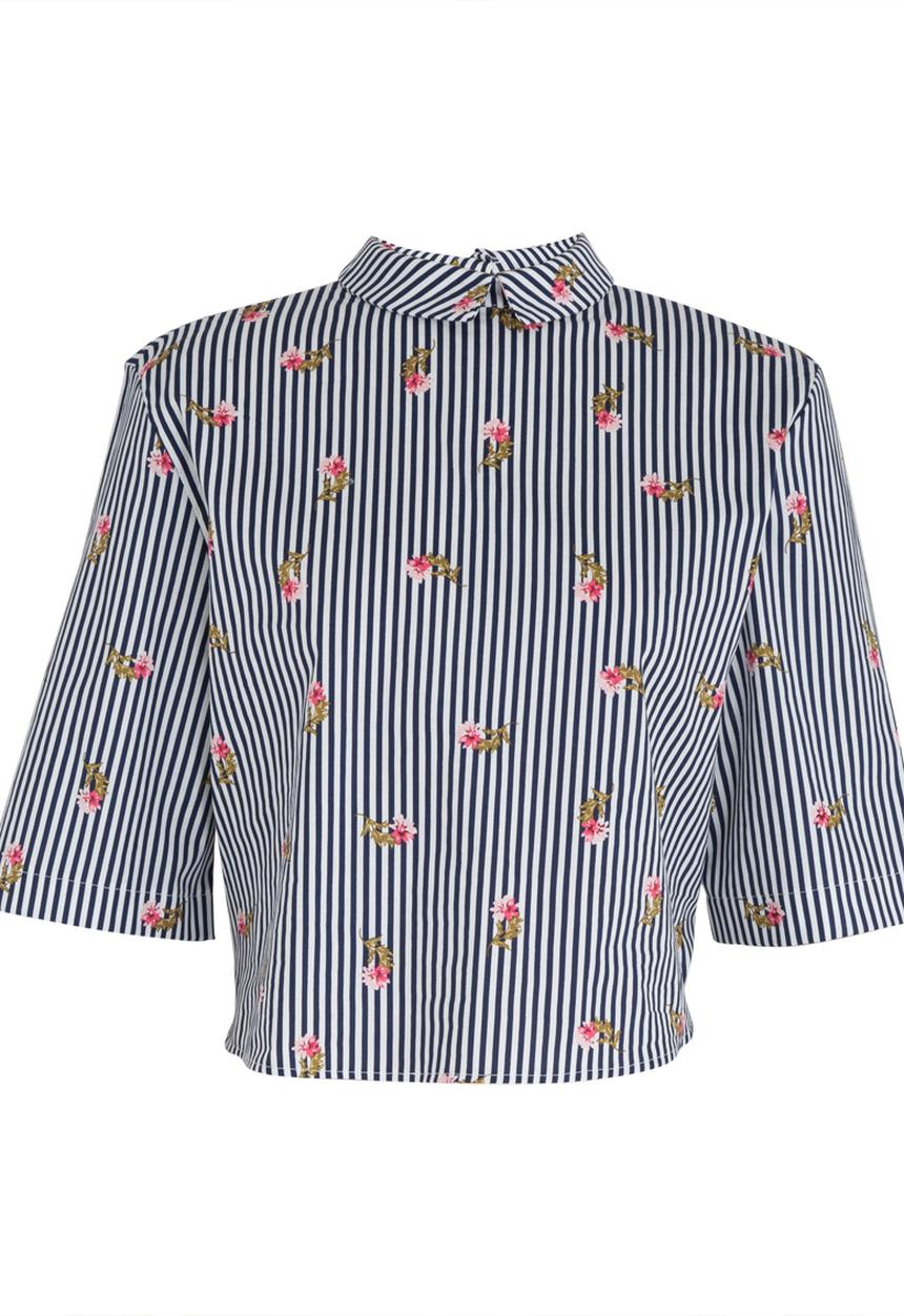 STYLE REPUBLIC - Cropped Shirt Blue and White