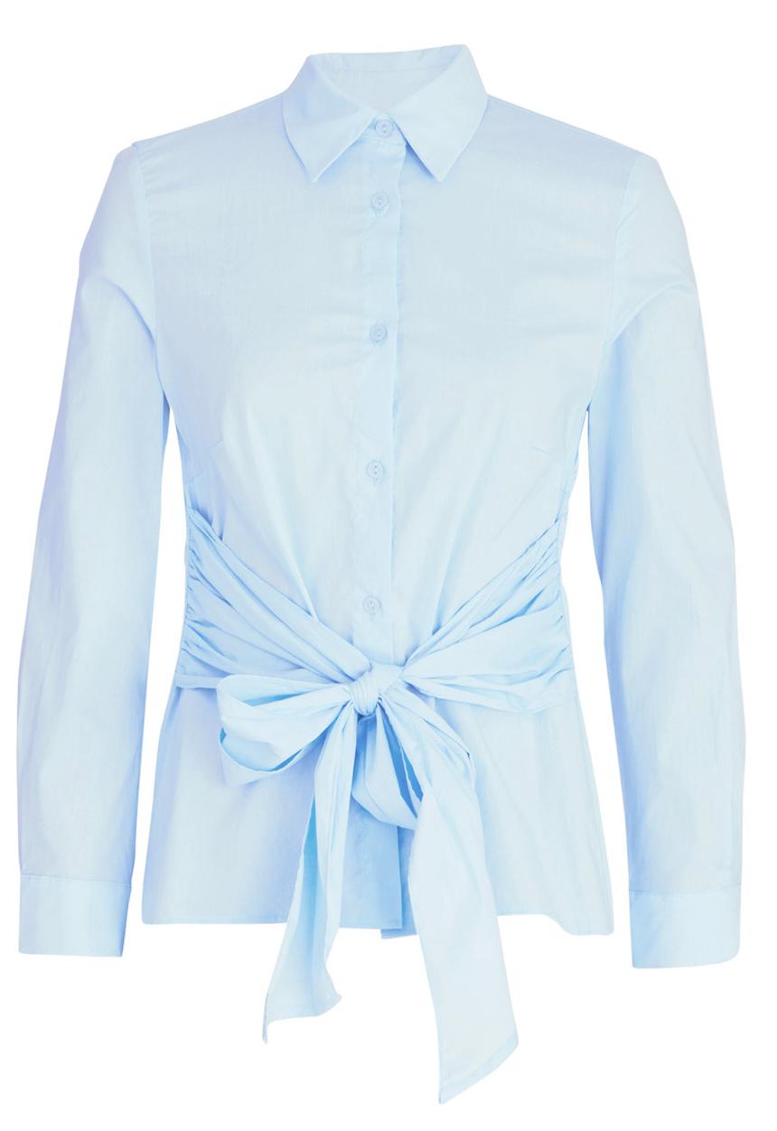 edit - Long-sleeve Button Down Shirt with Ties Pale Blue