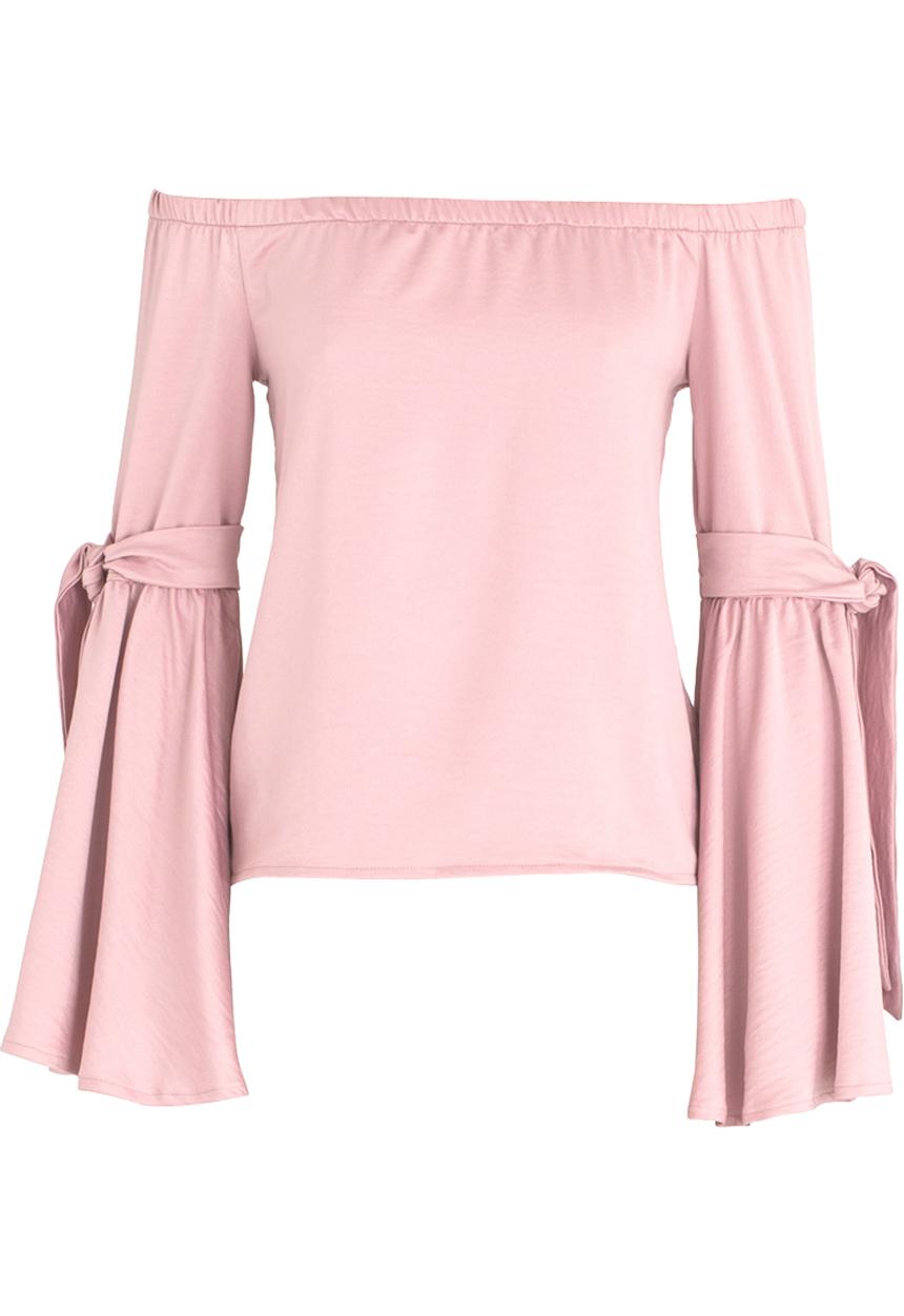 STYLE REPUBLIC - Bell Sleeve Bardot Blouse Pale Pink