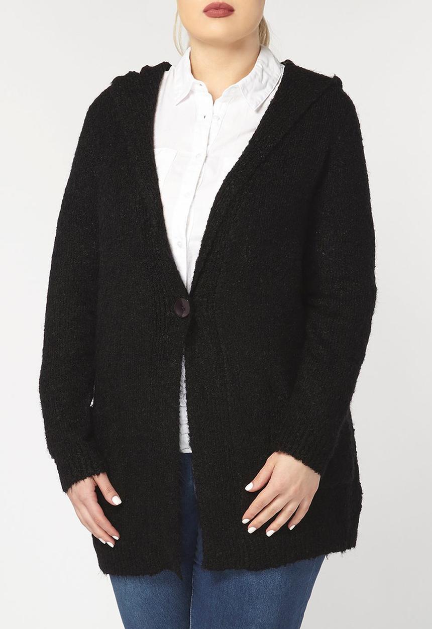EVANS - Textured Longer Length Cardigan Black