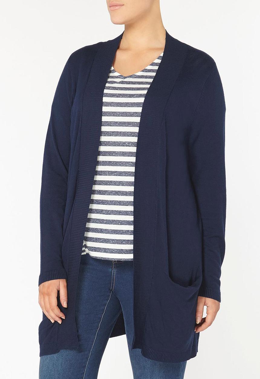 EVANS - Ribbed Hem Longline Cardigan Navy