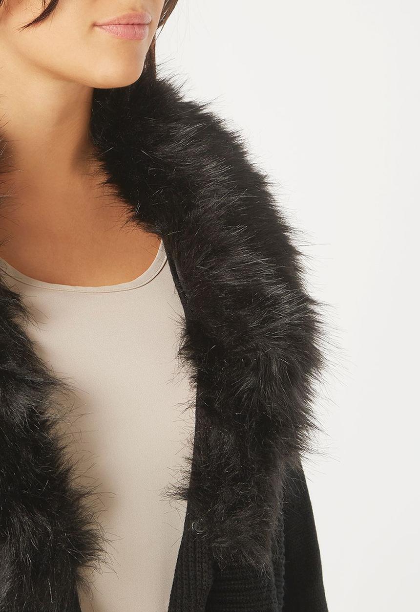 EVANS - Cardigan with Faux Fur Collar Black
