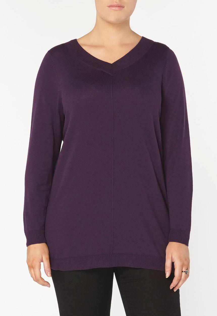 EVANS - V-Neck Long Sleeve Sweater Dark Purple