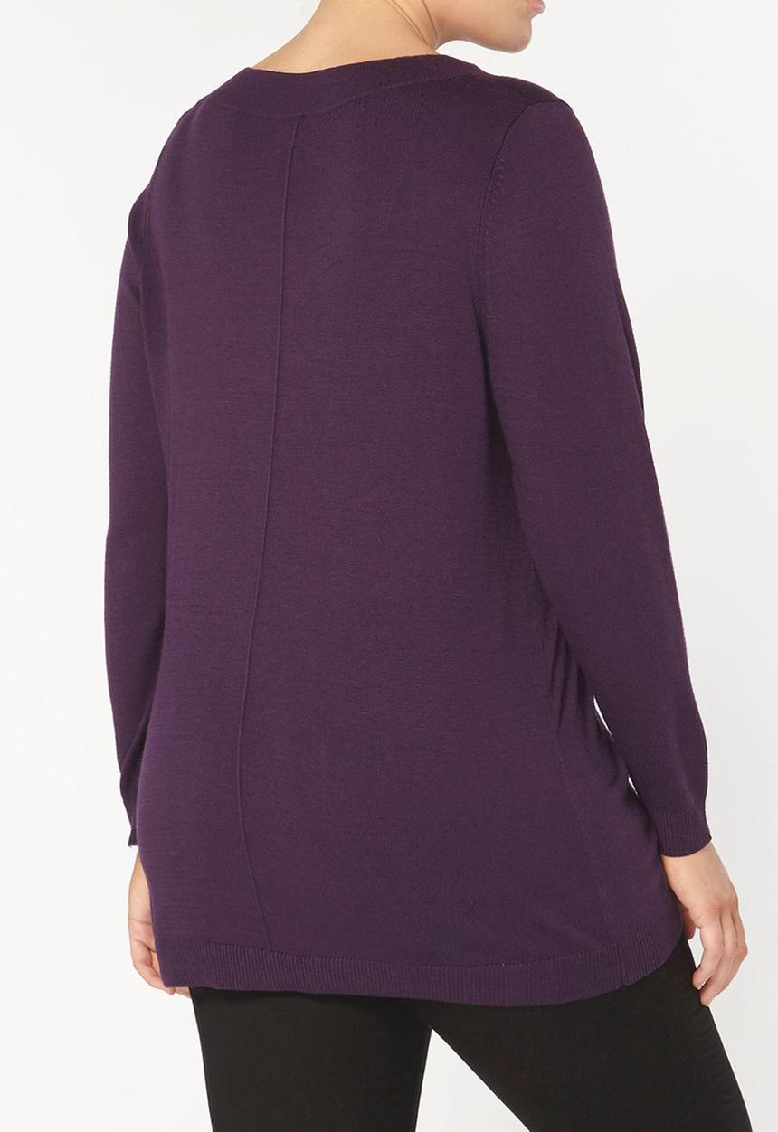 EVANS - V-Neck Long Sleeve Sweater Dark Purple