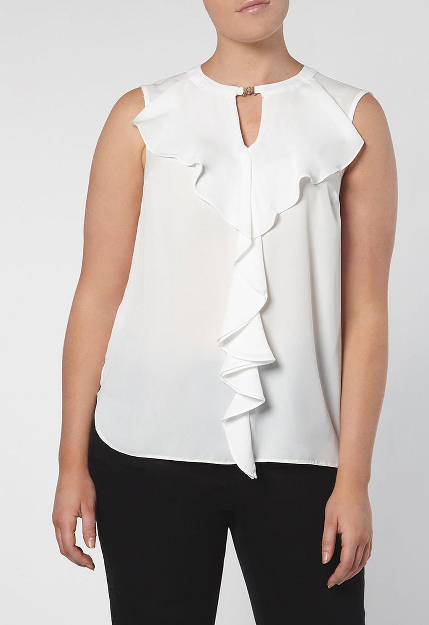EVANS - Frill Sleeveless Blouse Cream