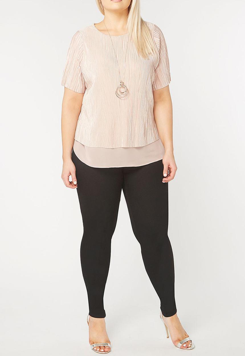 EVANS - Short Sleeve Pleated Top Pale Pink
