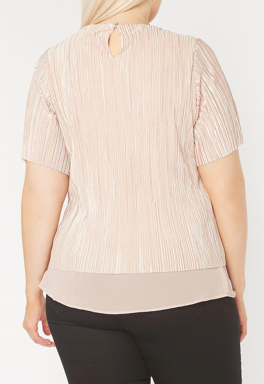 EVANS - Short Sleeve Pleated Top Pale Pink