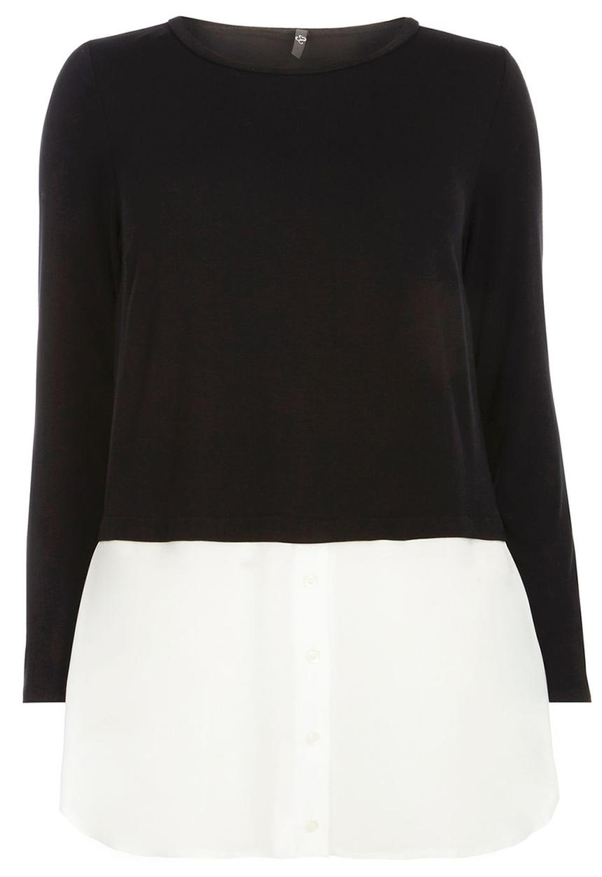 EVANS - 2-in-1 Long Sleeve Top Black and White