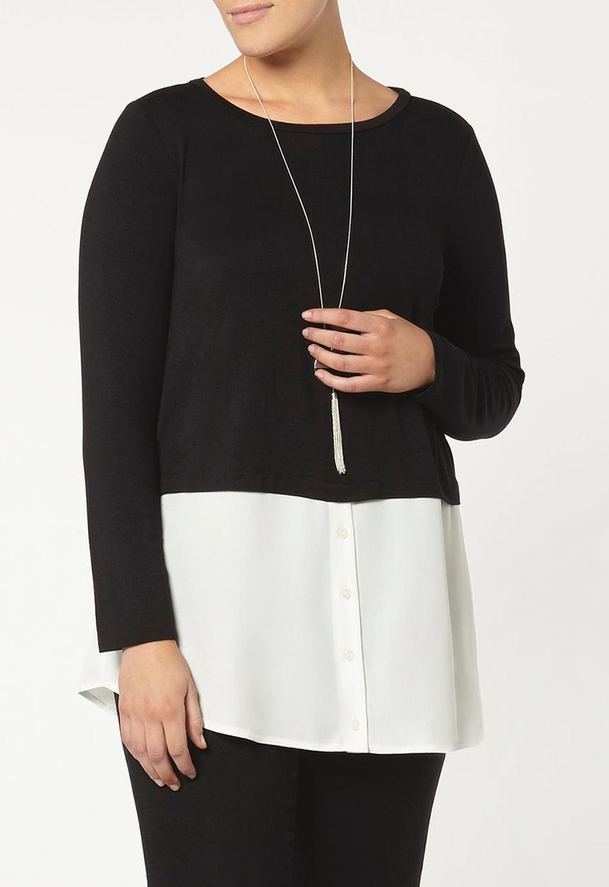 EVANS - 2-in-1 Long Sleeve Top Black and White