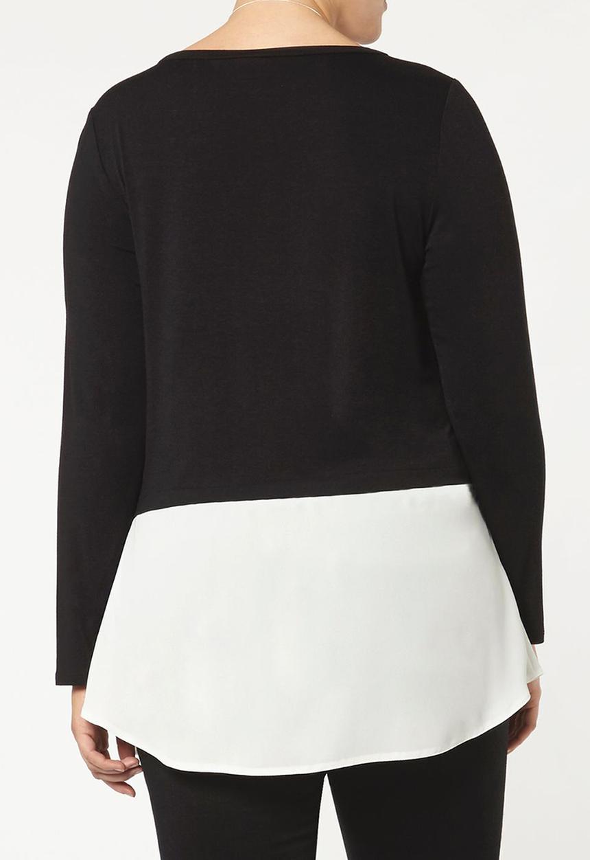 EVANS - 2-in-1 Long Sleeve Top Black and White