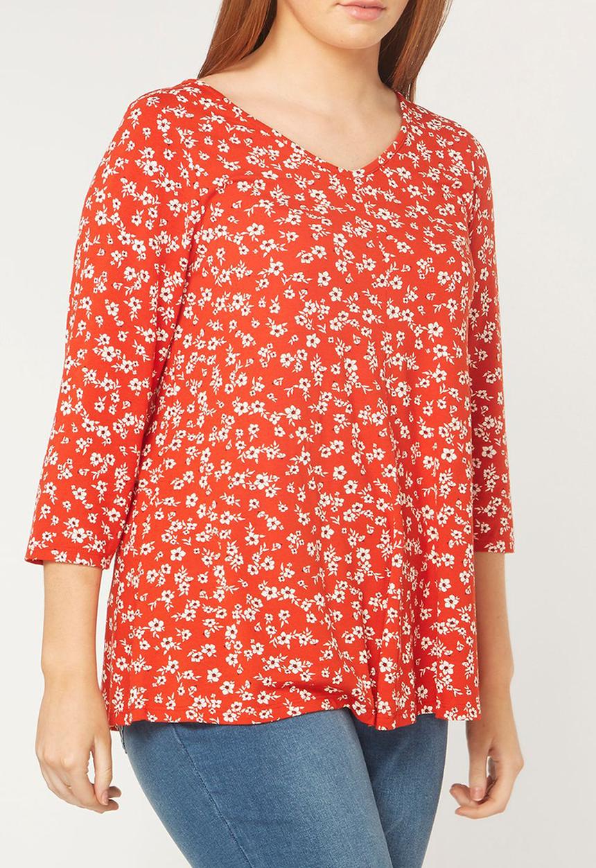EVANS - Floral Print 3/4 Sleeve Top Multi-colour