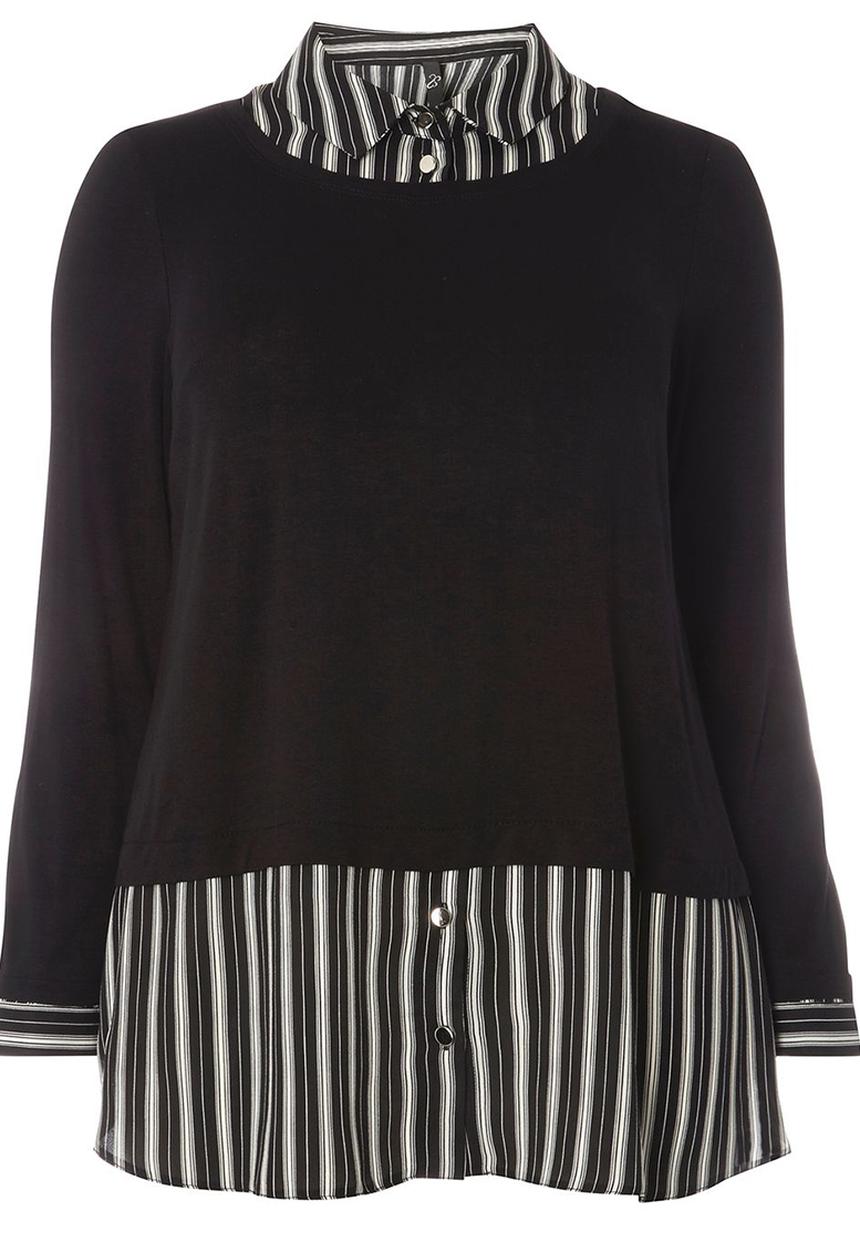 EVANS - Striped 2-in-1 Shirt Black and White