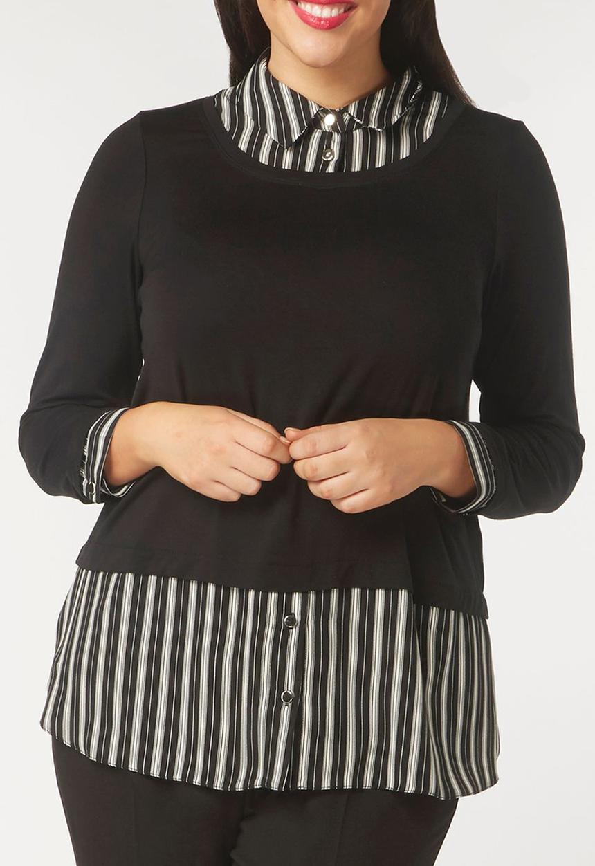 EVANS - Striped 2-in-1 Shirt Black and White