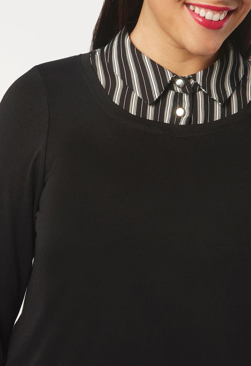 EVANS - Striped 2-in-1 Shirt Black and White