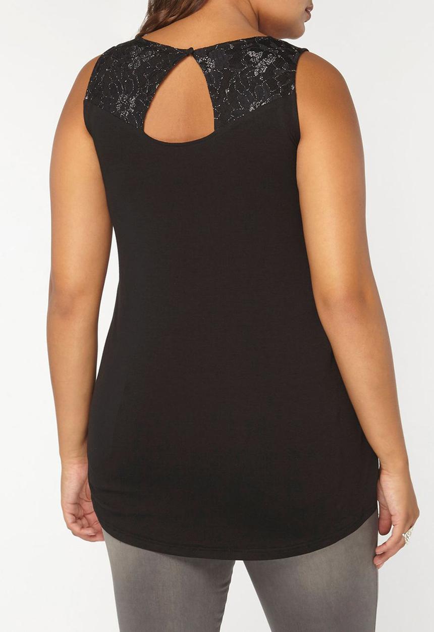 EVANS - Shimmer Lace Sleeveless Top Black