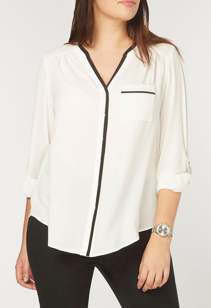 EVANS - Contrast Trim Shirt Black and White