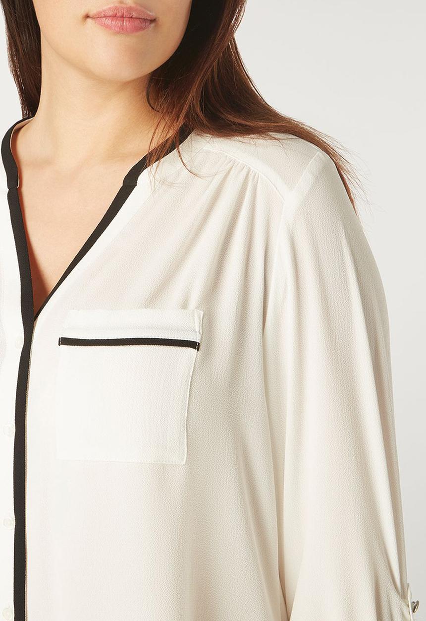 EVANS - Contrast Trim Shirt Black and White