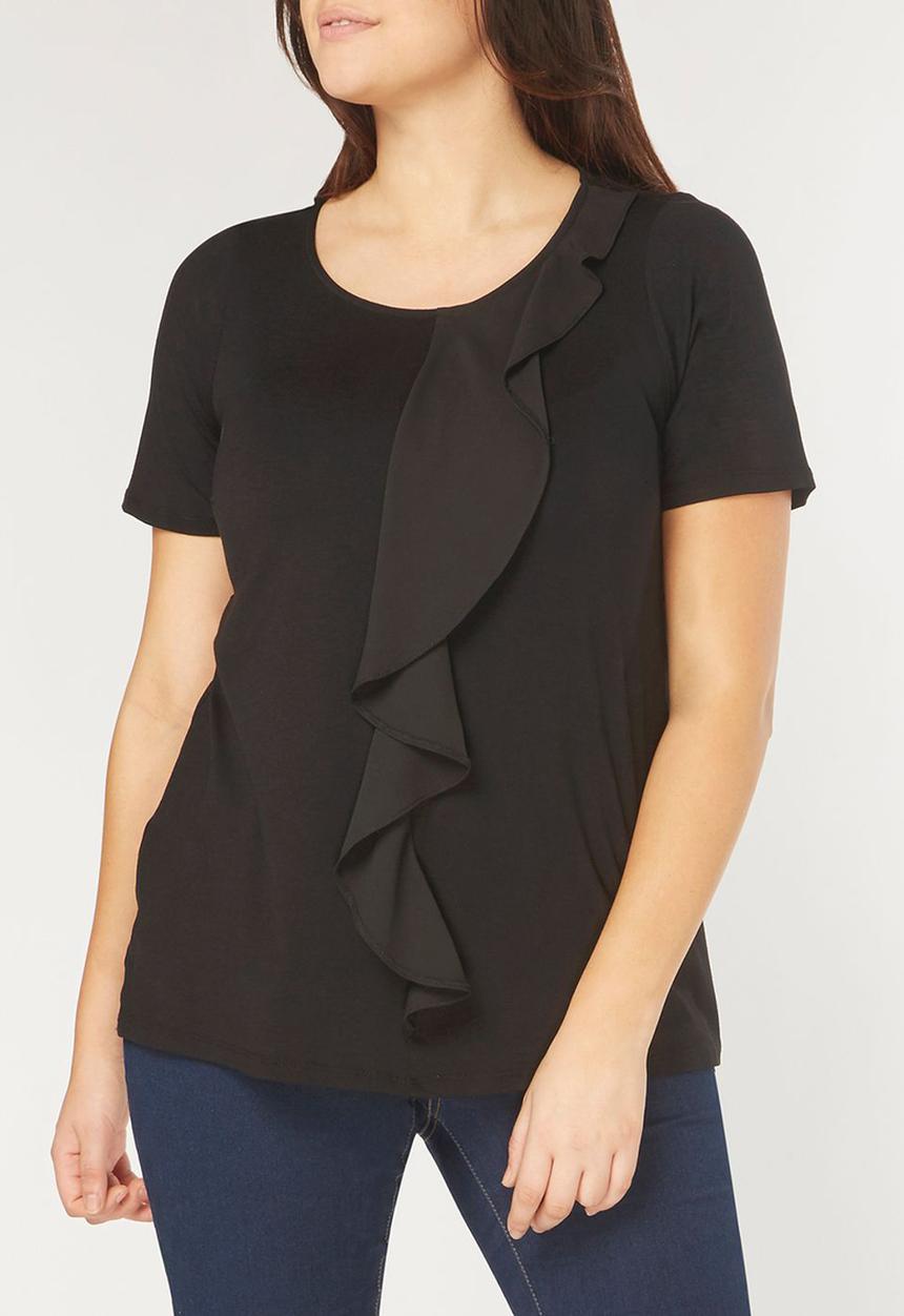 EVANS - Frill Detail Blouse Black