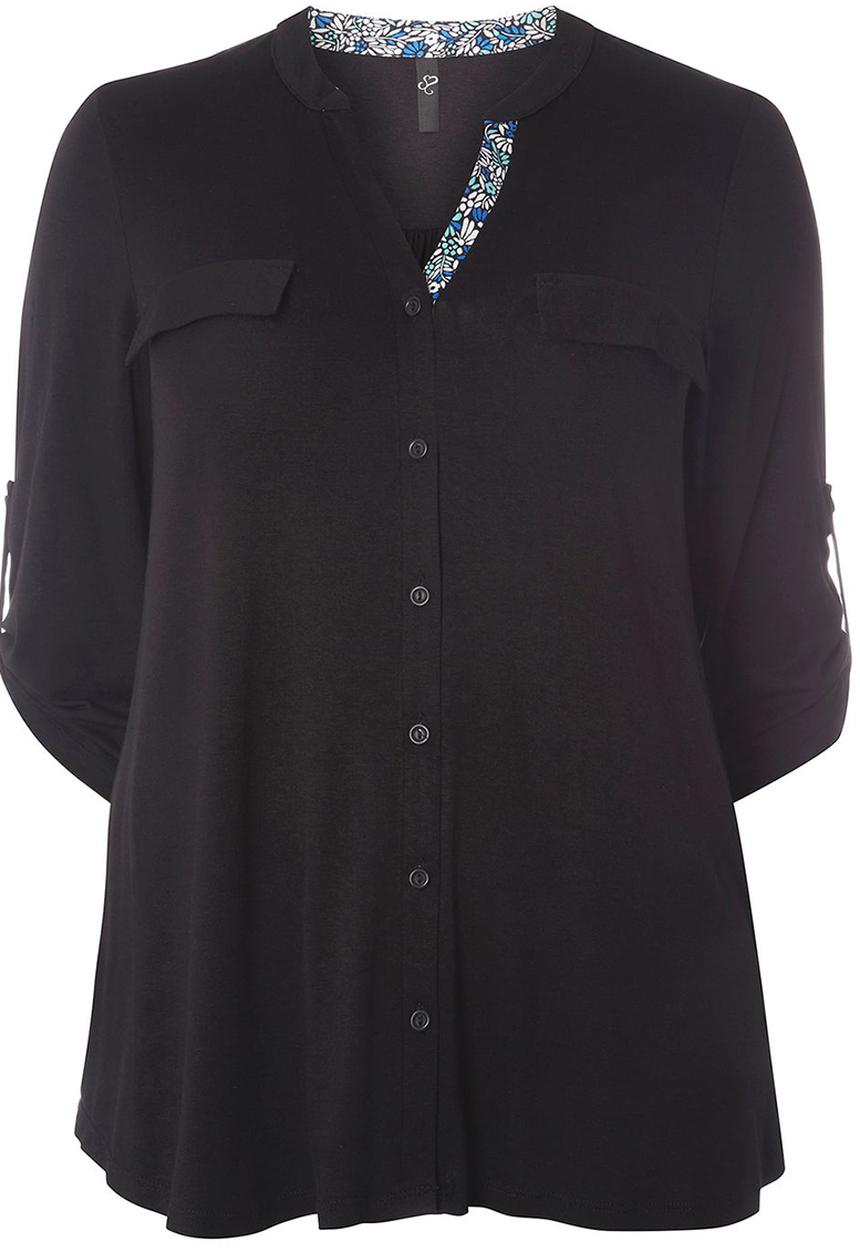 EVANS - Contrast Trim Shirt Black