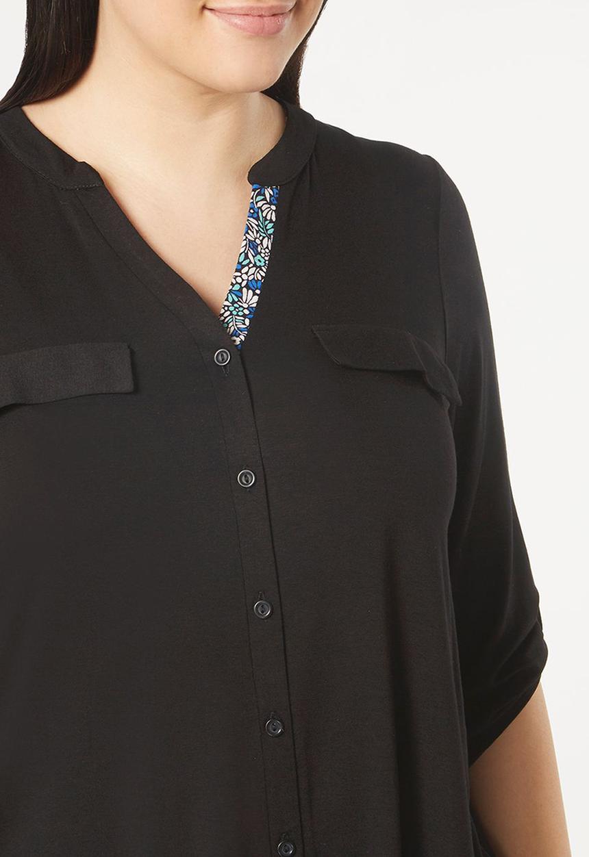 EVANS - Contrast Trim Shirt Black