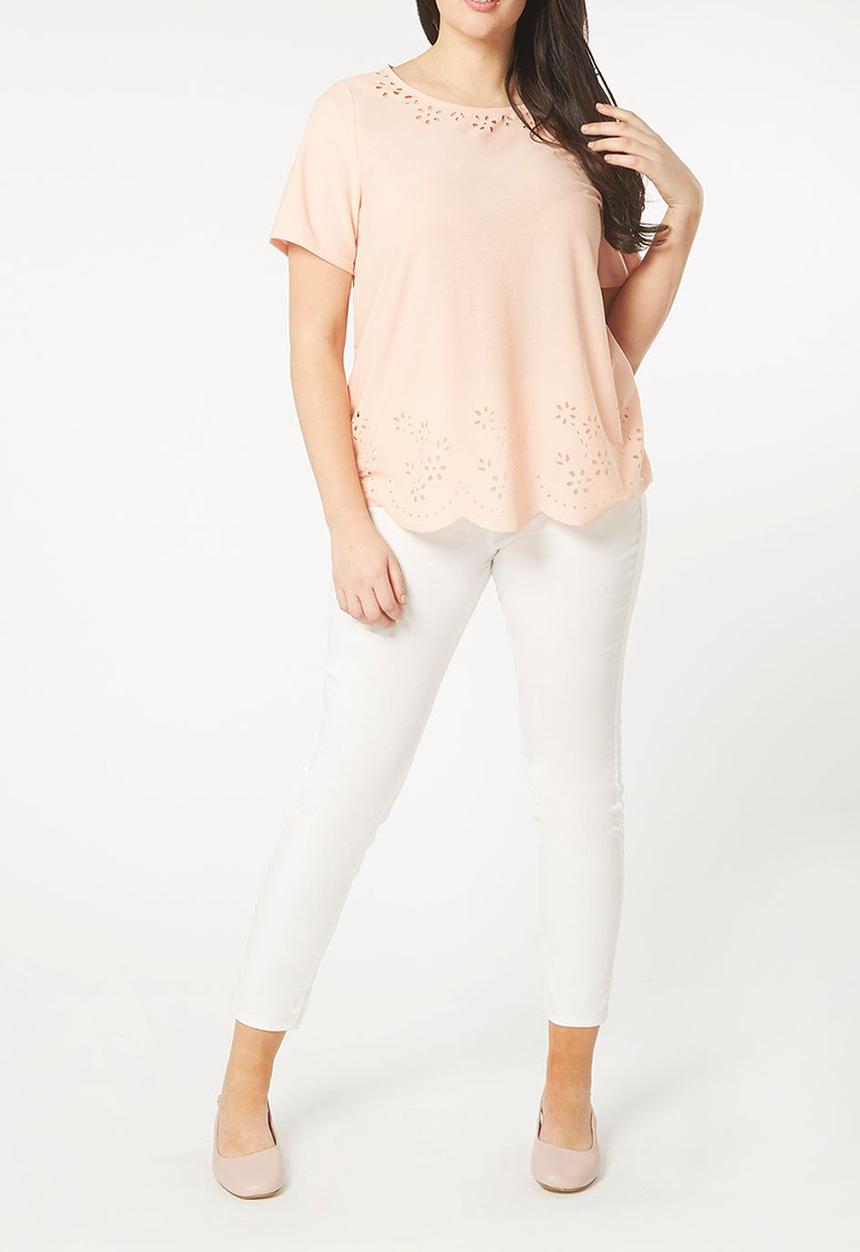 EVANS - Laser Cut Detail Top Pale Pink