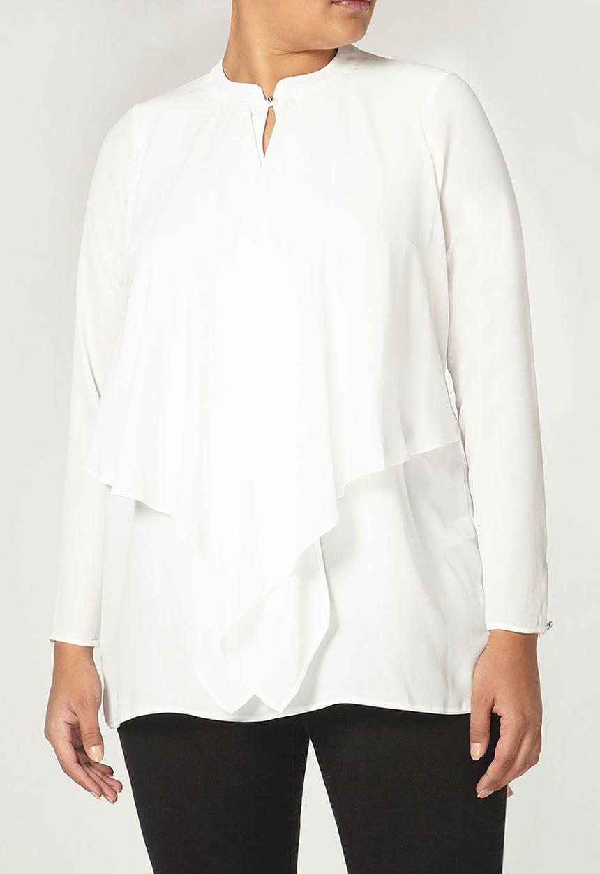 EVANS - Long Sleeve Drape Blouse Cream