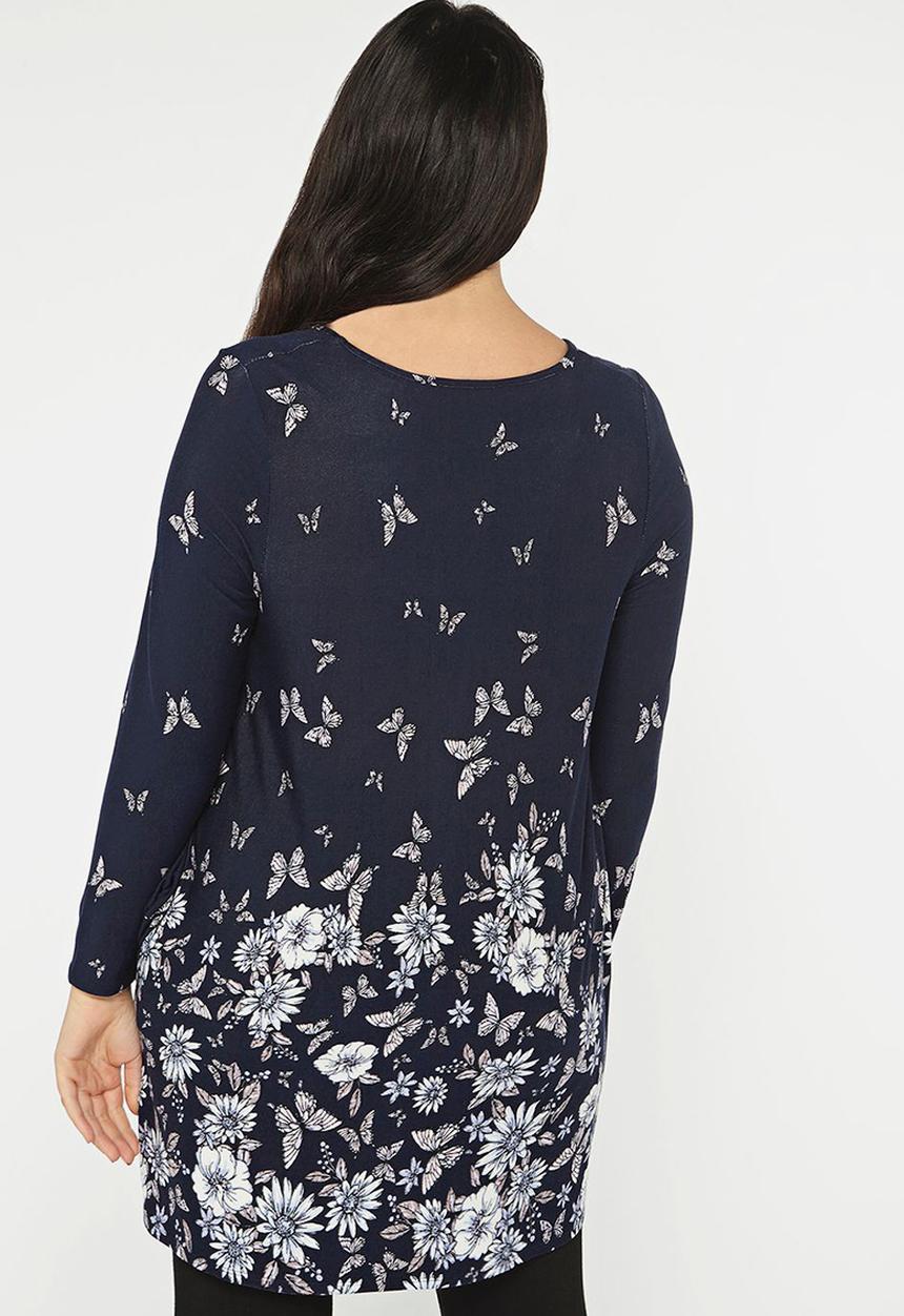 EVANS - Butterfly Print Pocket Tunic Navy