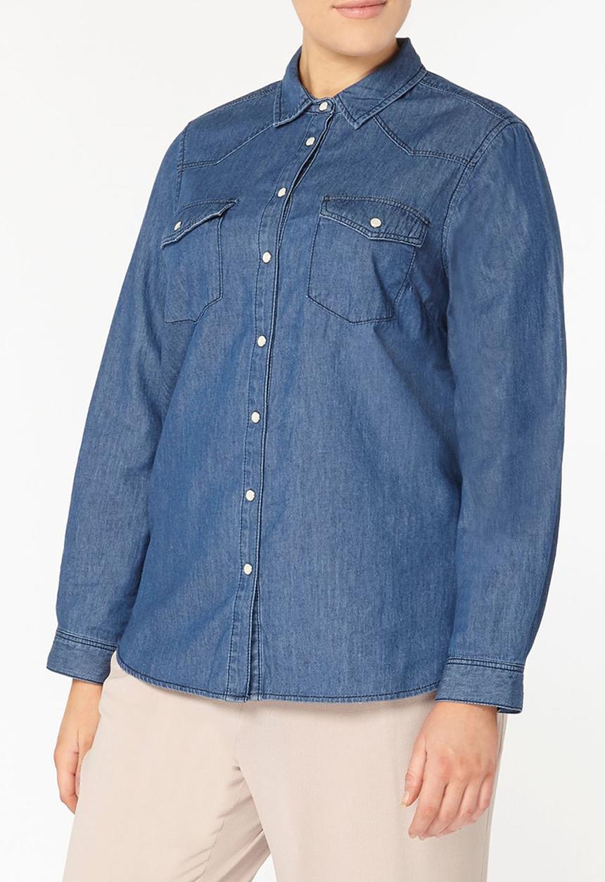 EVANS - Long Sleeve Denim Shirt Blue