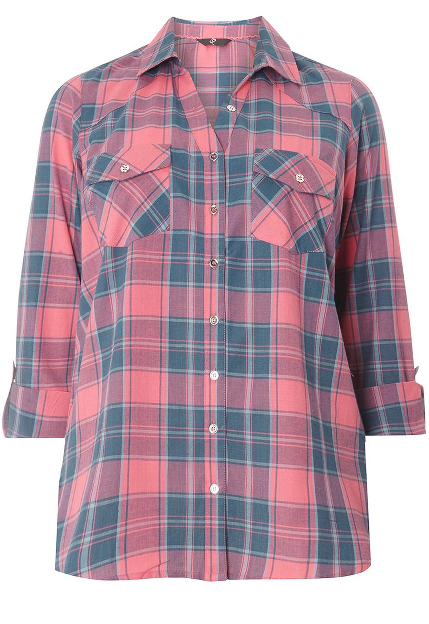 EVANS - Roll-up Sleeve Check Shirt Mid Pink