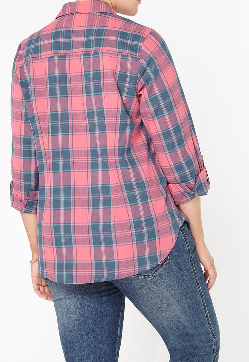 EVANS - Roll-up Sleeve Check Shirt Mid Pink