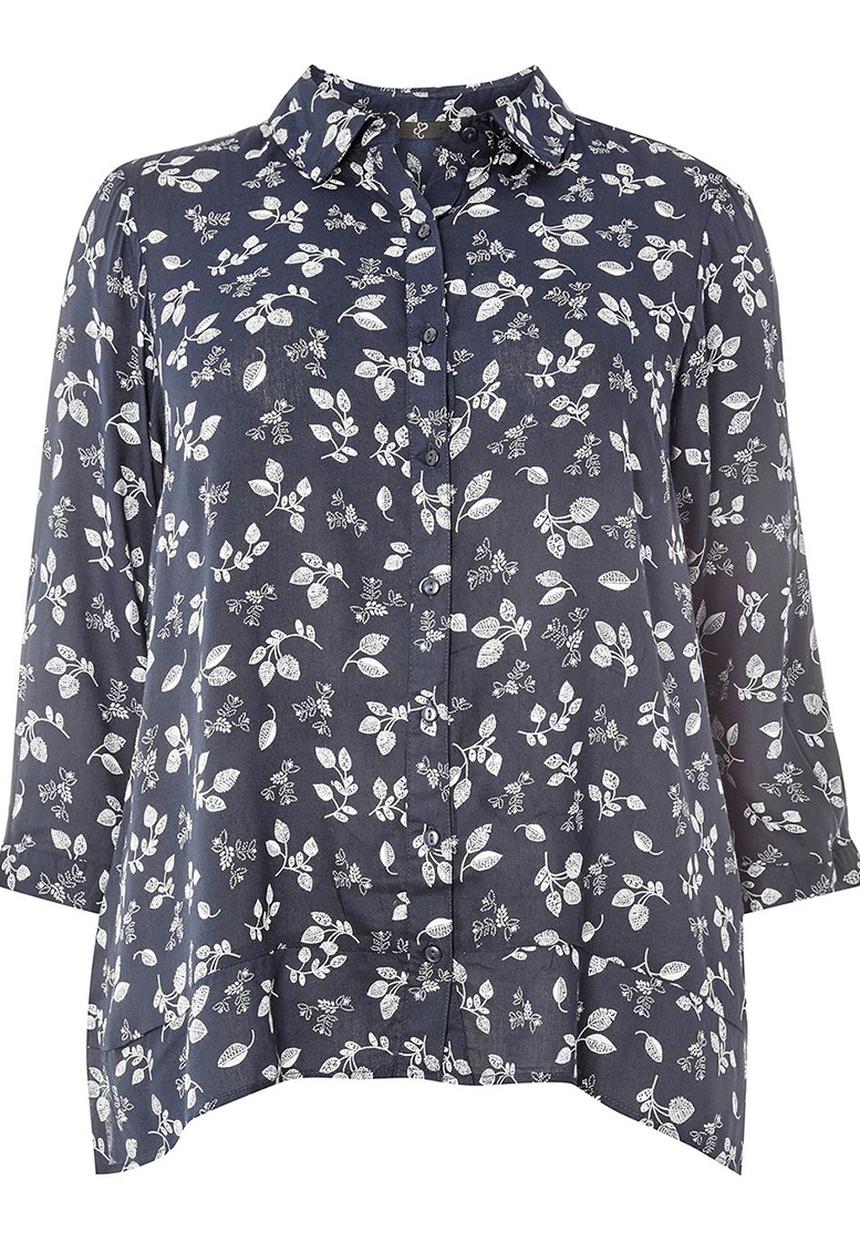 EVANS - Leaf Print Shirt Navy