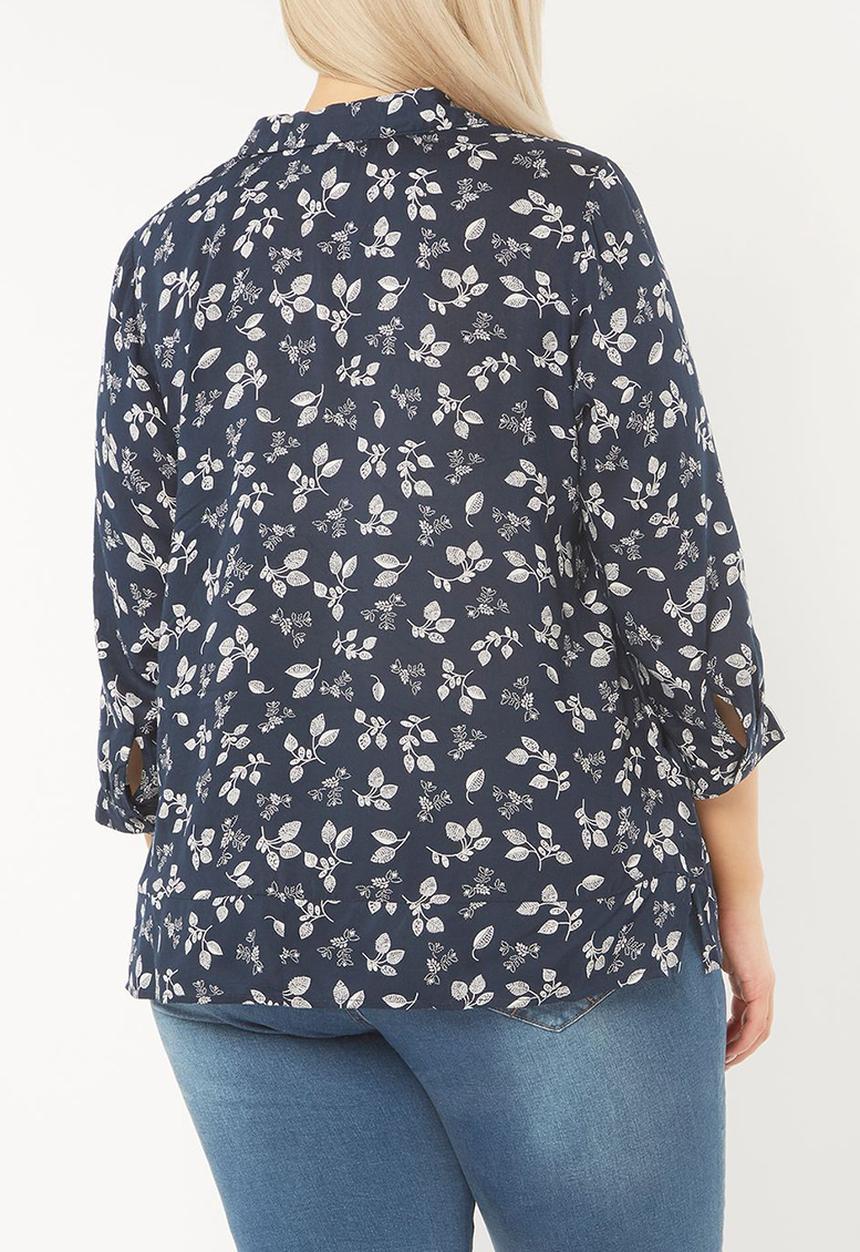 EVANS - Leaf Print Shirt Navy