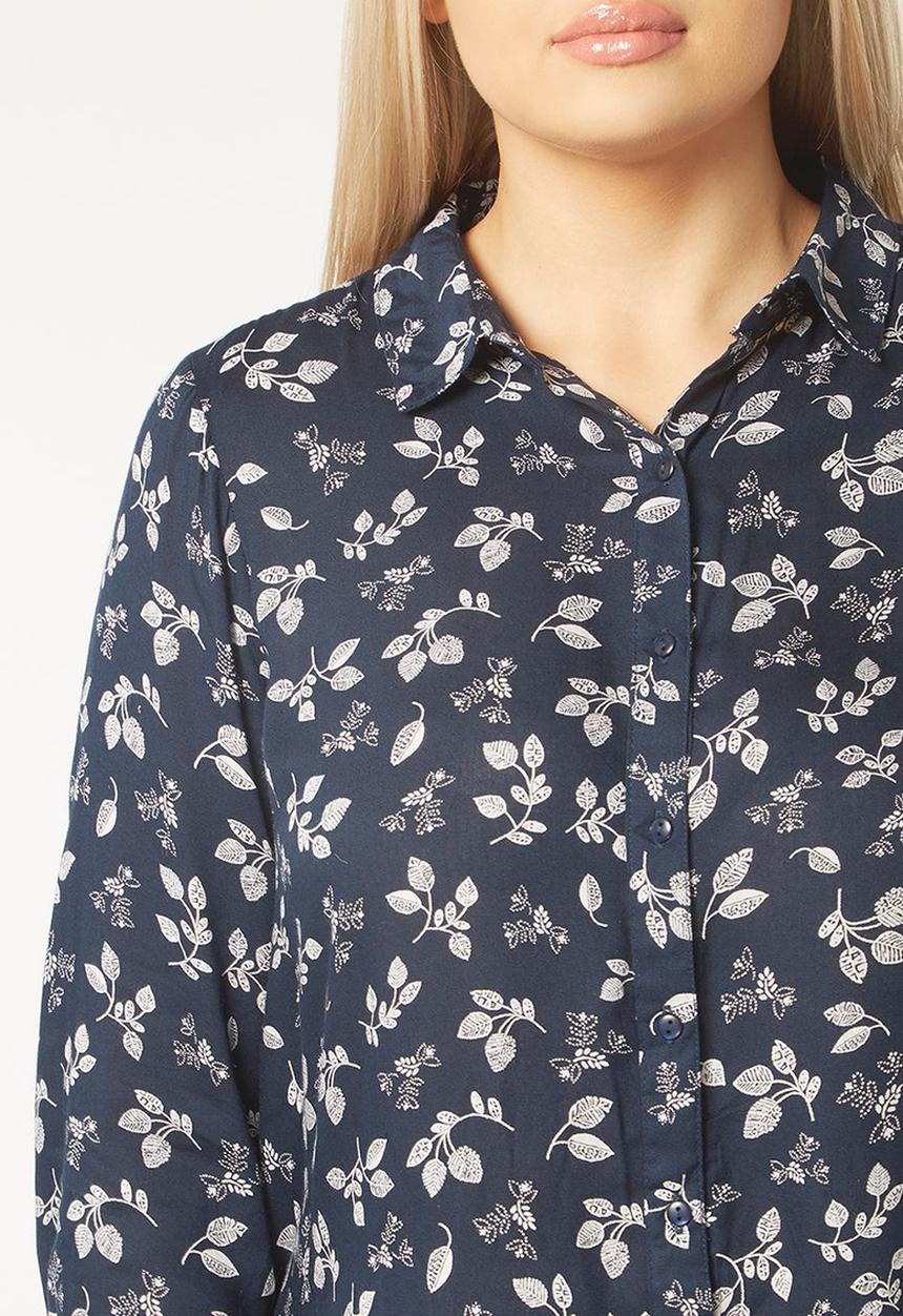 EVANS - Leaf Print Shirt Navy