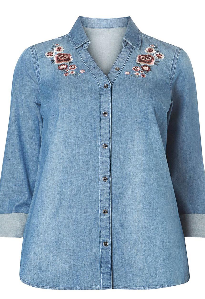 EVANS - Embroidery Detail Denim Shirt Blue