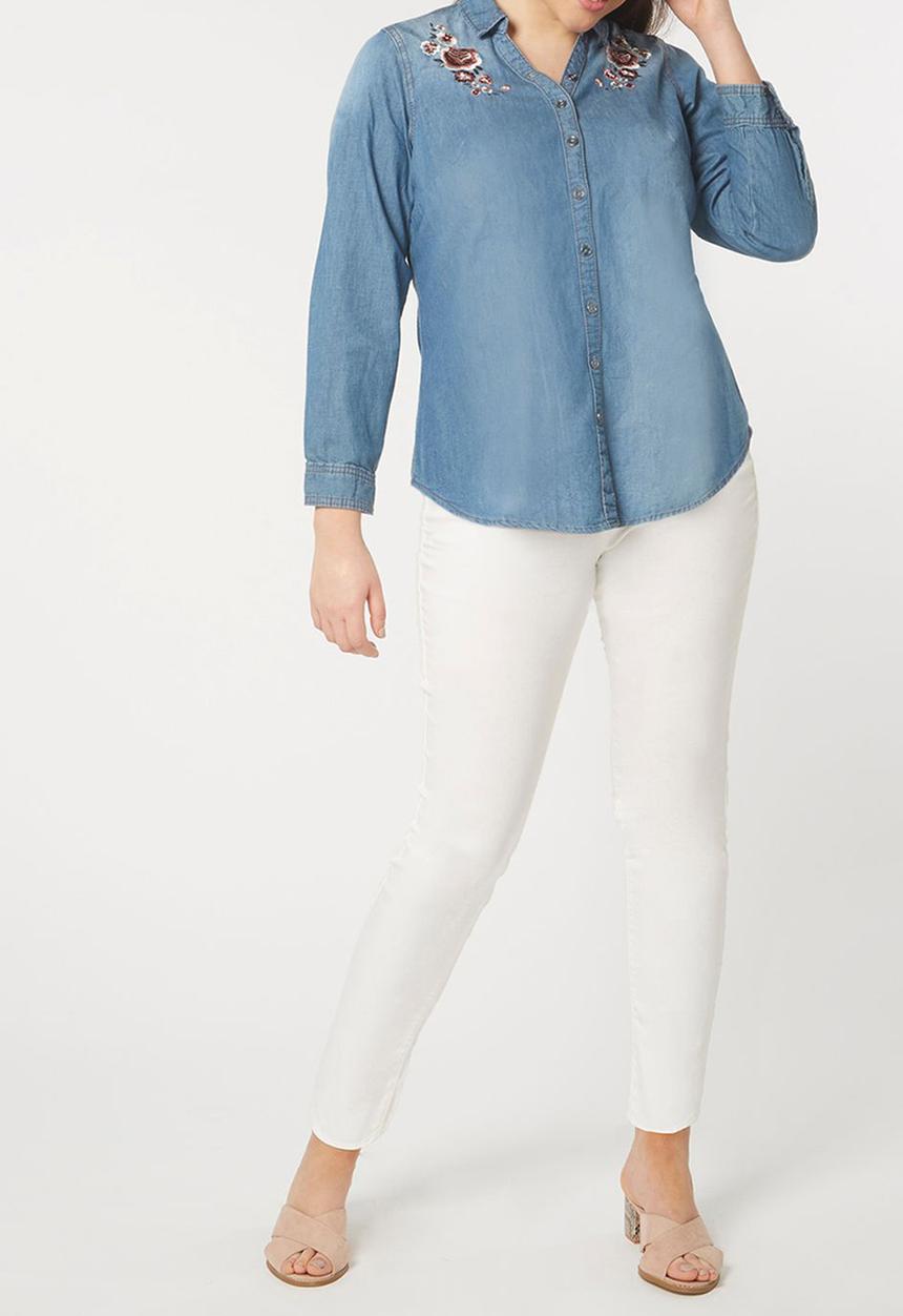 EVANS - Embroidery Detail Denim Shirt Blue