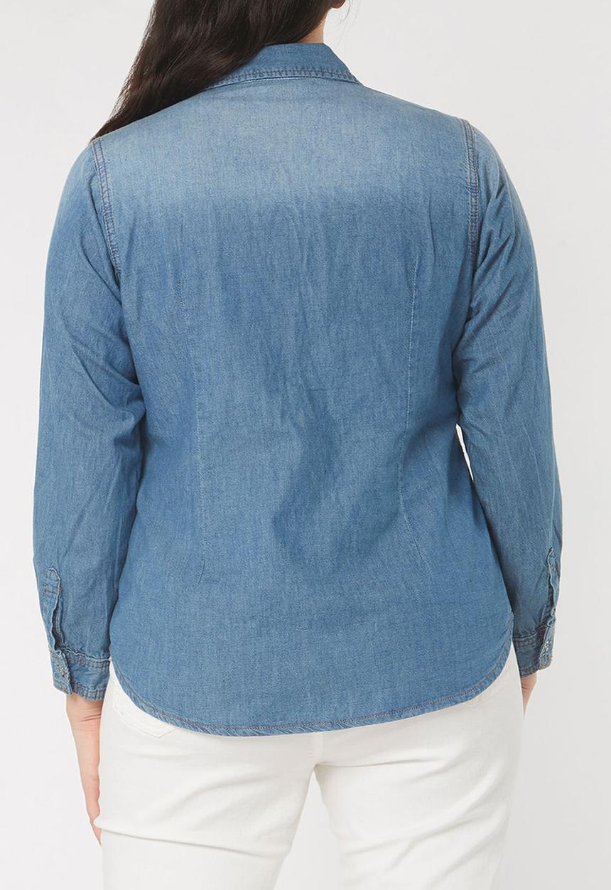 EVANS - Embroidery Detail Denim Shirt Blue