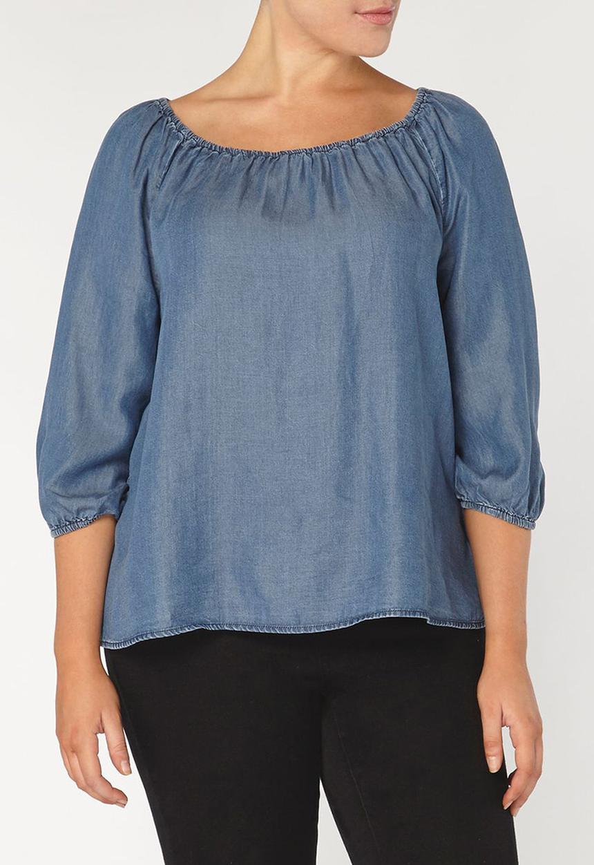 EVANS - Off The Shoulder Gypsy Top Blue