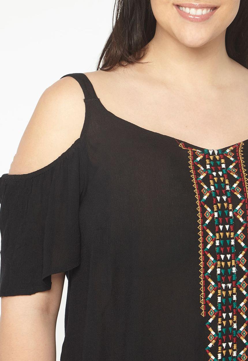 EVANS - Cold Shoulder Top Black