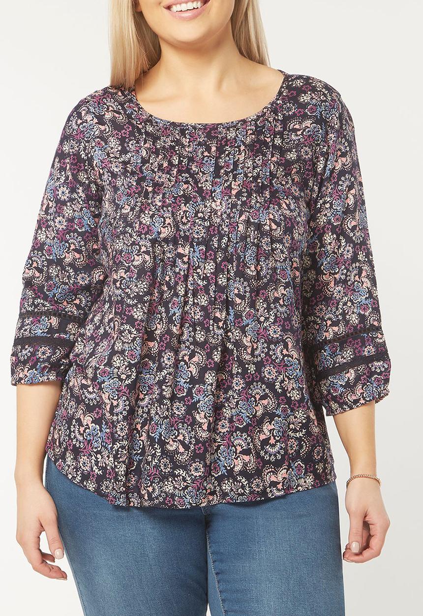 EVANS - Pleat Detail Blouse Navy