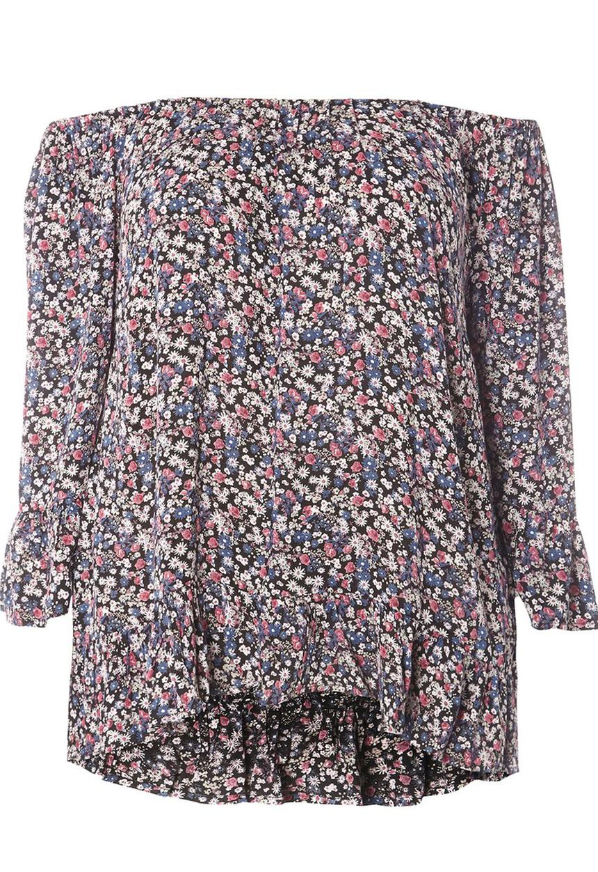 EVANS - All-over Print Frill Gypsy Top Multi-colour