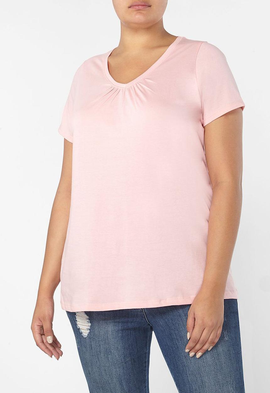 EVANS - Essential V-neck T-shirt Mid Pink