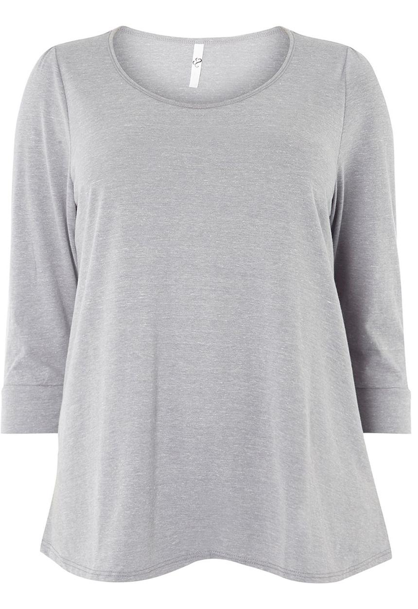 EVANS - 3/4 Sleeve Easy Fit Top Pale Grey