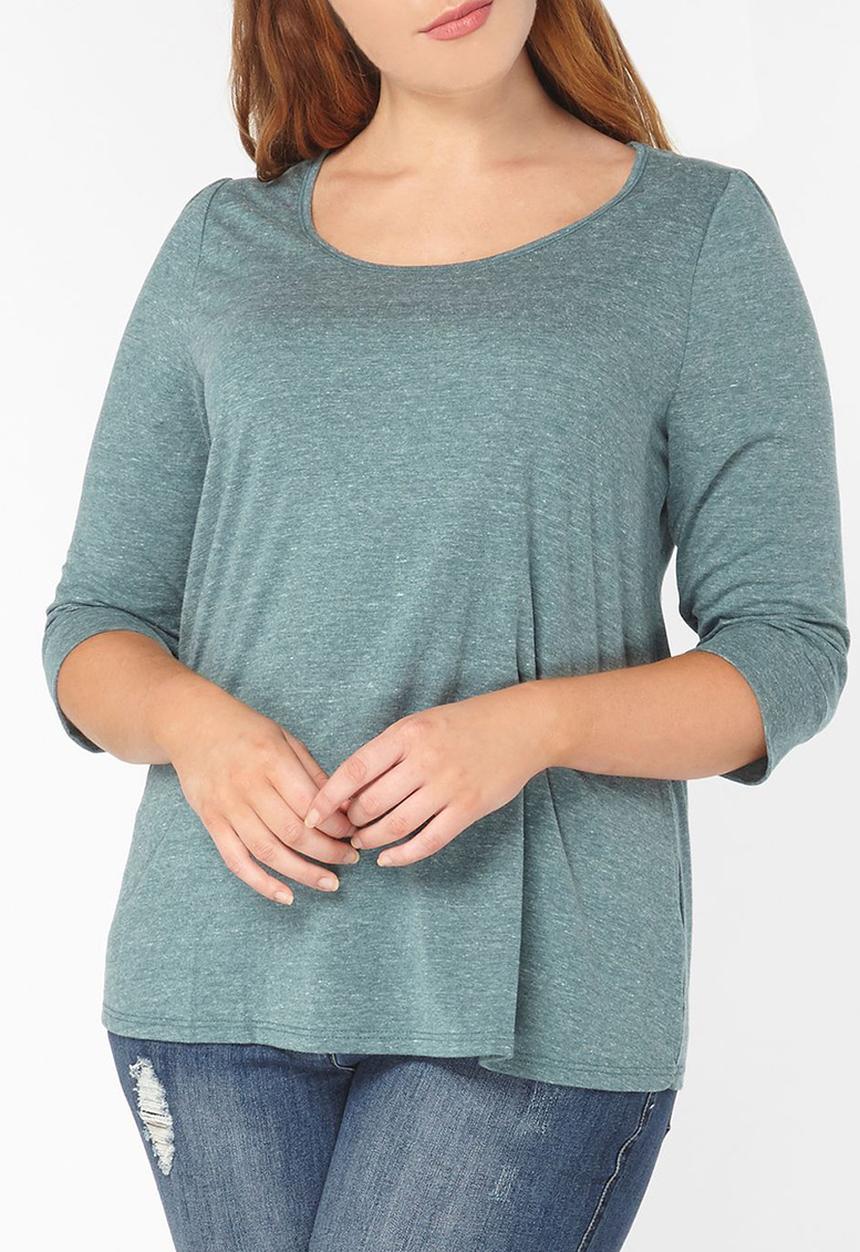 EVANS - 3/4 Sleeve Easy Fit Top Mid Green