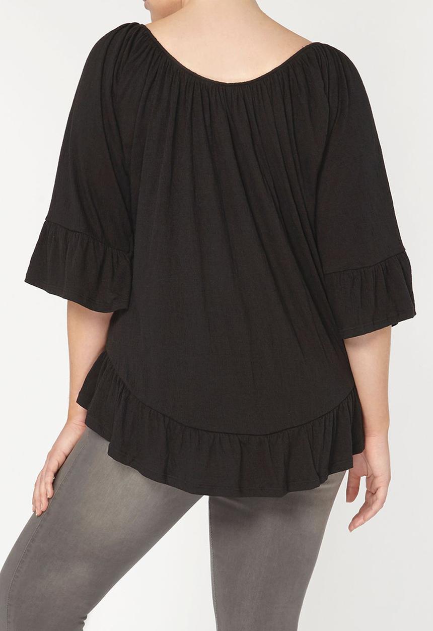 EVANS - Crinkle Bardot Top Black